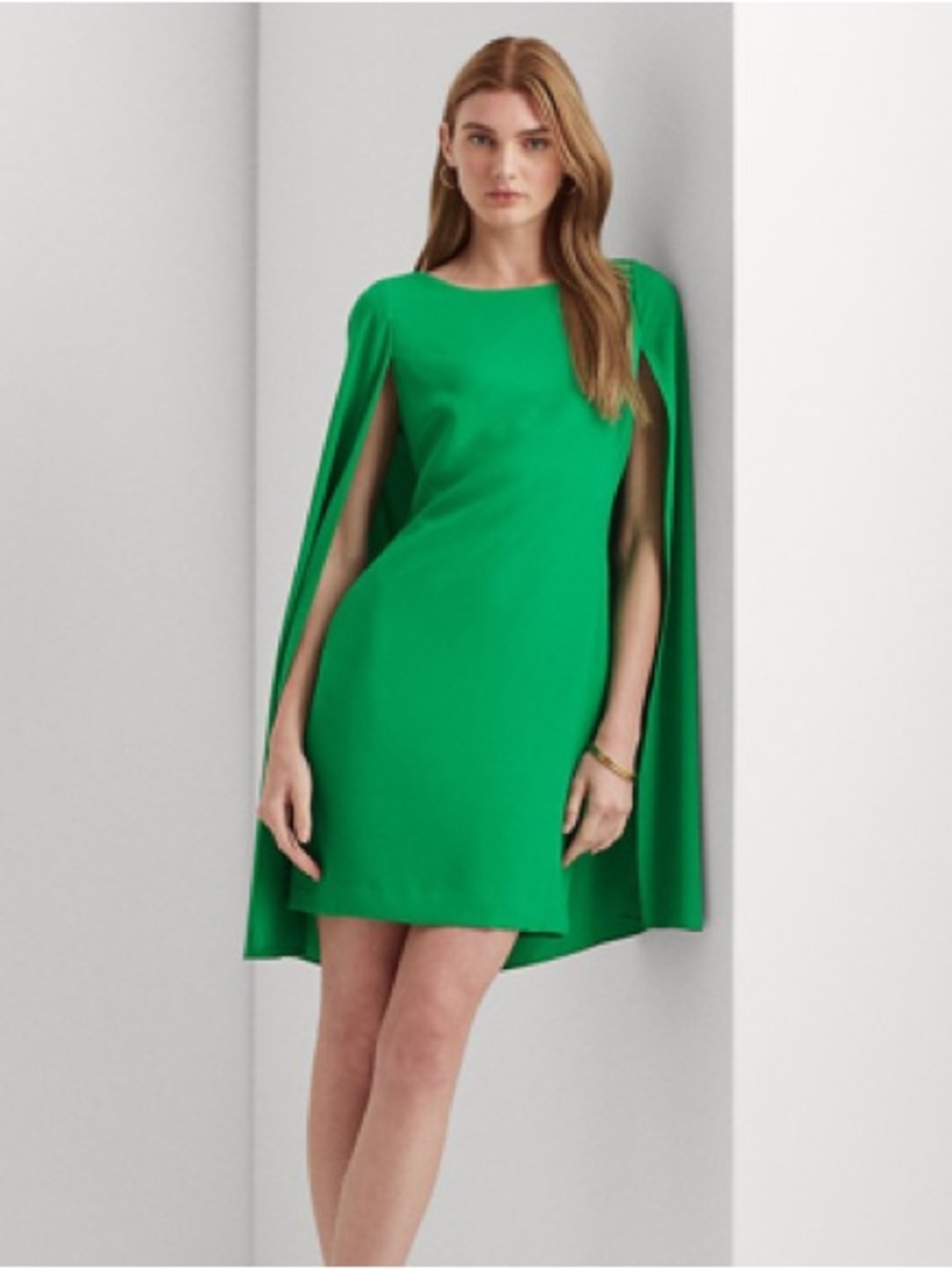RALPH LAUREN | Vibrant Green Cape Dress
